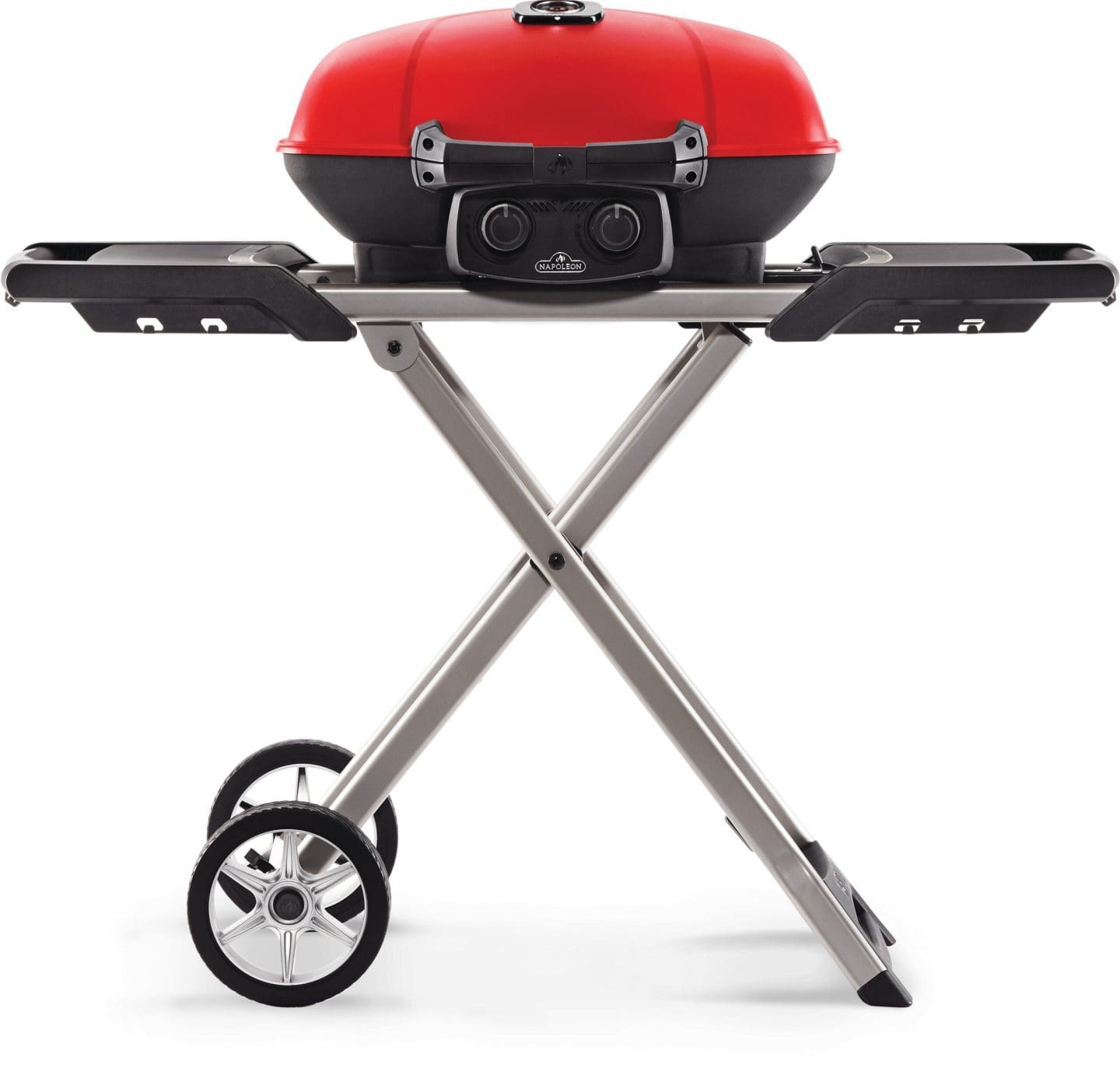 Stock Image - Napoleon - TravelQ™ 285X Portable Propane Gas Grill and Scissor Cart with Griddle, Red Napoleon Grill Gas Portable Portable Grill - Stove Depot and Chimney Works