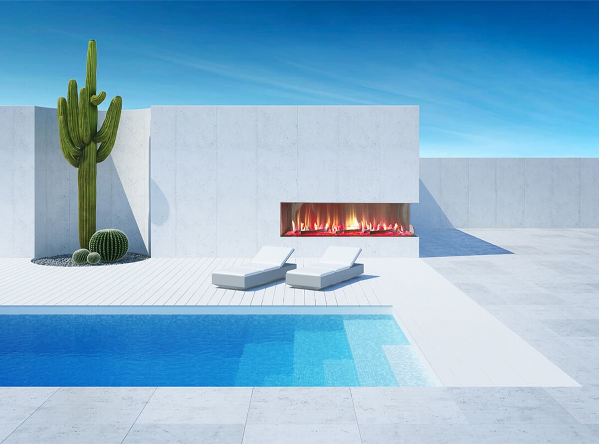 Stock Image - Flare - Outdoor Right Corner Flare Fireplaces Gas Corner Fireplace & Outdoor Fire - Stove Depot and Chimney Works
