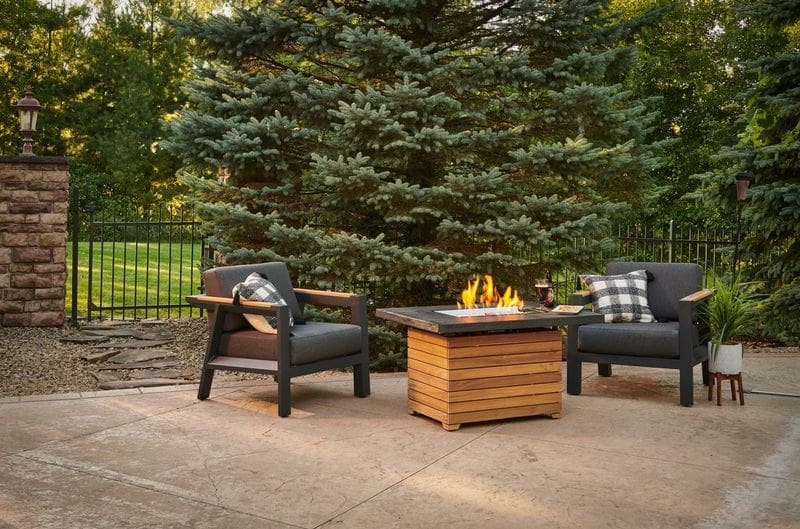 Stock Image - The Outdoor GreatRoom - Darien Rectangular Gas Fire Pit Table with Everblend Top The Outdoor Greatroom Company Gas Fire Table - Stove Depot and Chimney Works