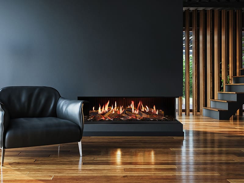 Stock Image - DaVinci Custom Fireplaces - GreenSmart Electric Fireplace DaVinci Electric Bay & Linear & Multi-Sided Fireplace - Stove Depot and Chimney Works