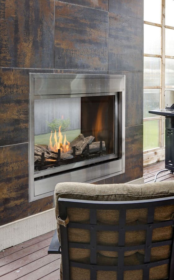 Stock Image - Montigo Outdoor H38SVO Montigo Gas See-Thru Fireplace & Outdoor Fire - Stove Depot and Chimney Works