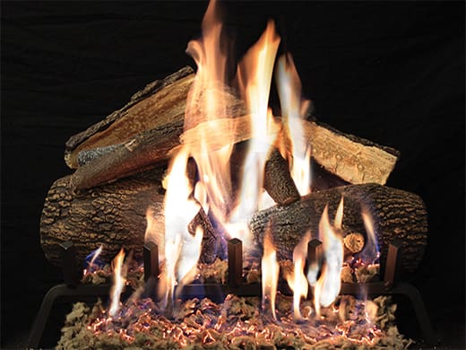 Stock Image - American Hearth - Sand Pan Burners and Matching Log Sets American Hearth - Stove Depot and Chimney Works