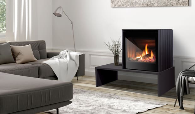 Stock Image - Enviro The Cube Enviro Gas Freestanding & Legs & Traditional Stove - Stove Depot and Chimney Works