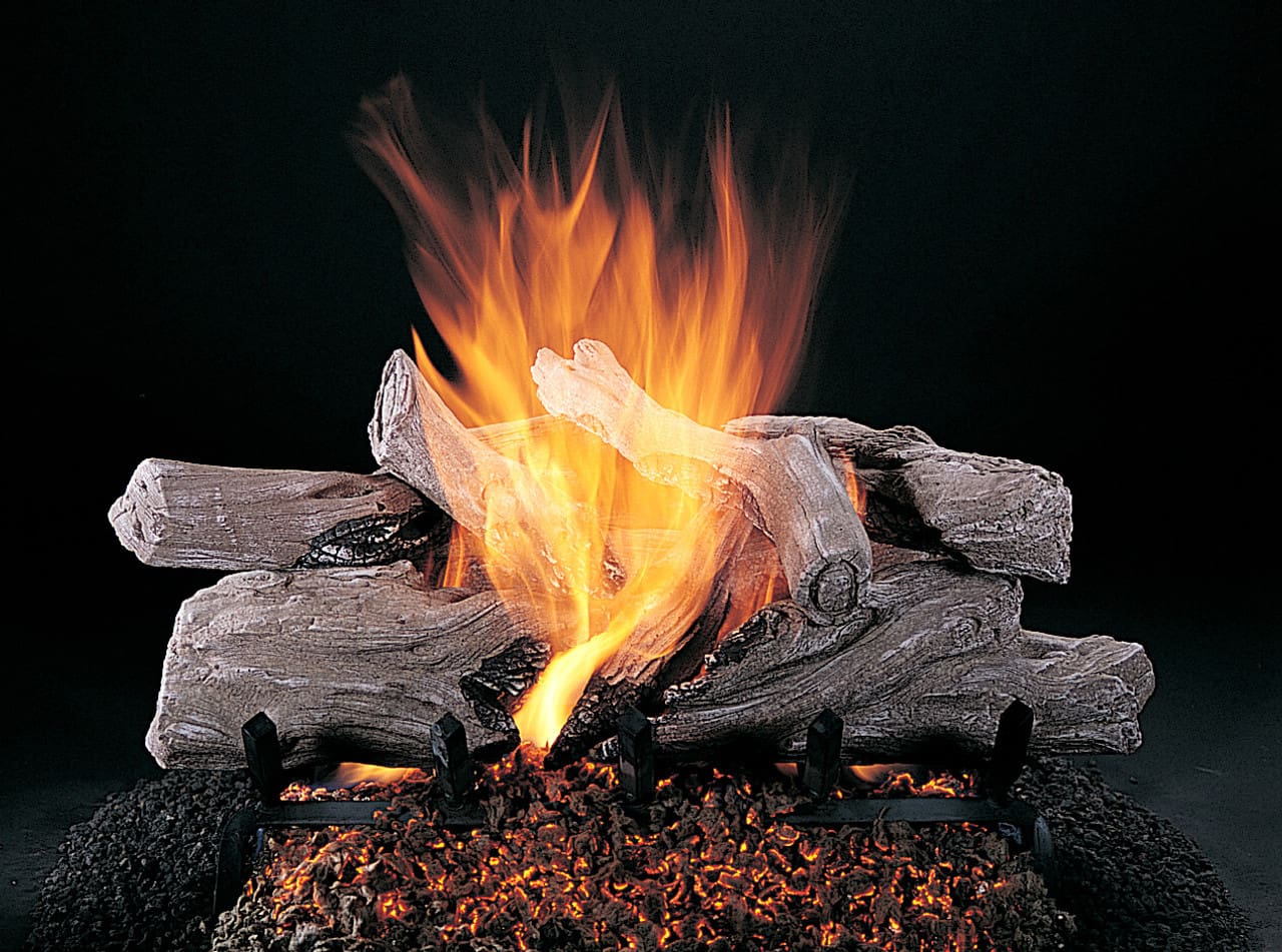 Stock Image - Rasmussen - Evening Campfire (EC) Rasmussen Gas Log Set & Burner - Stove Depot and Chimney Works