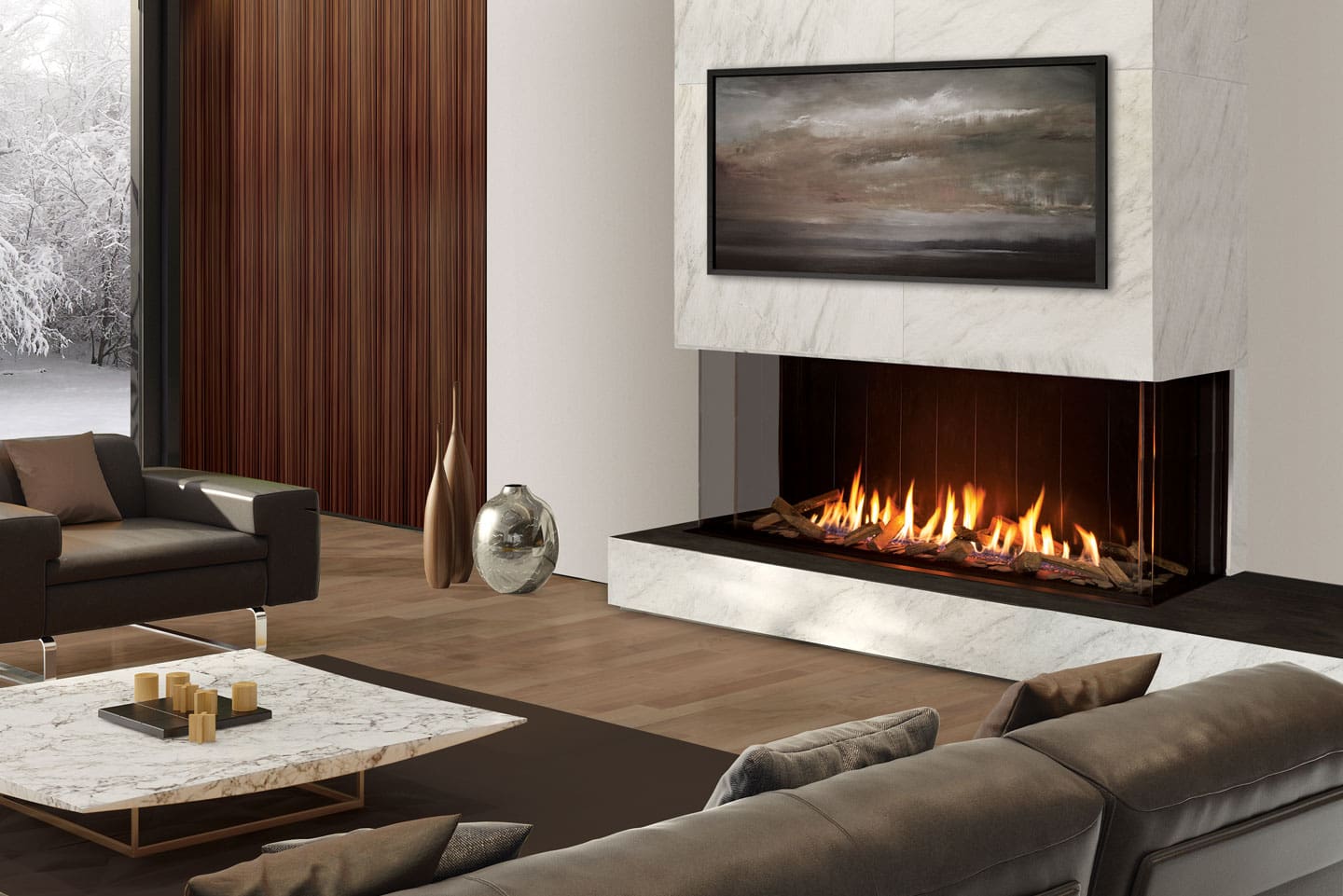 Stock Image - Urbana - U70 Tall Bay Fireplace Is In Showroom - Stove Depot and Chimney Works