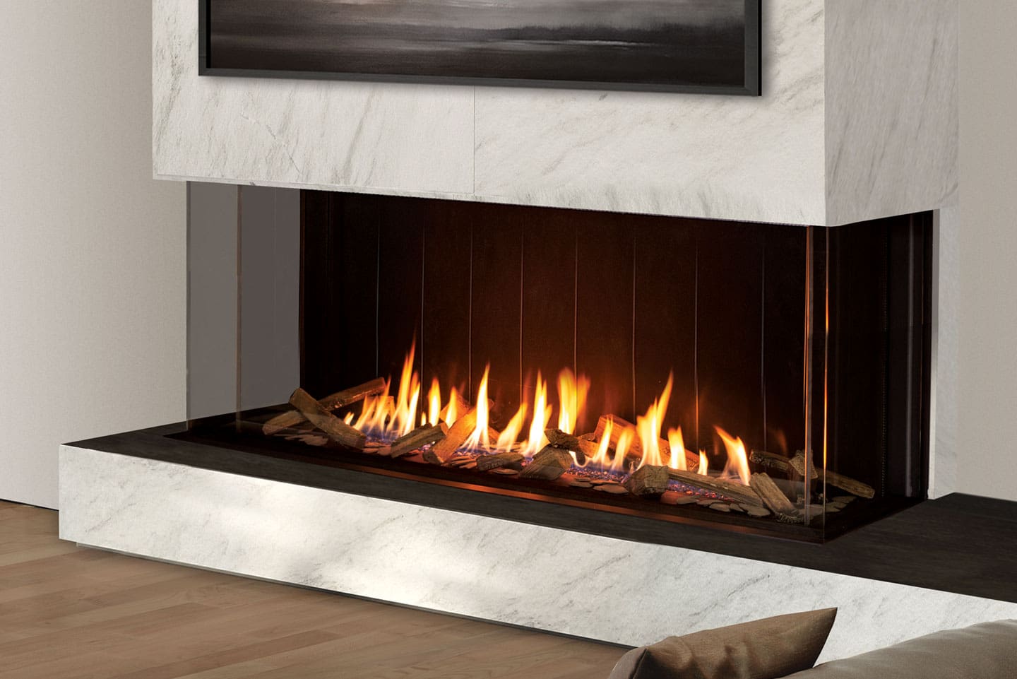 Stock Image - Urbana - U70 Tall Bay Fireplace Is In Showroom - Stove Depot and Chimney Works