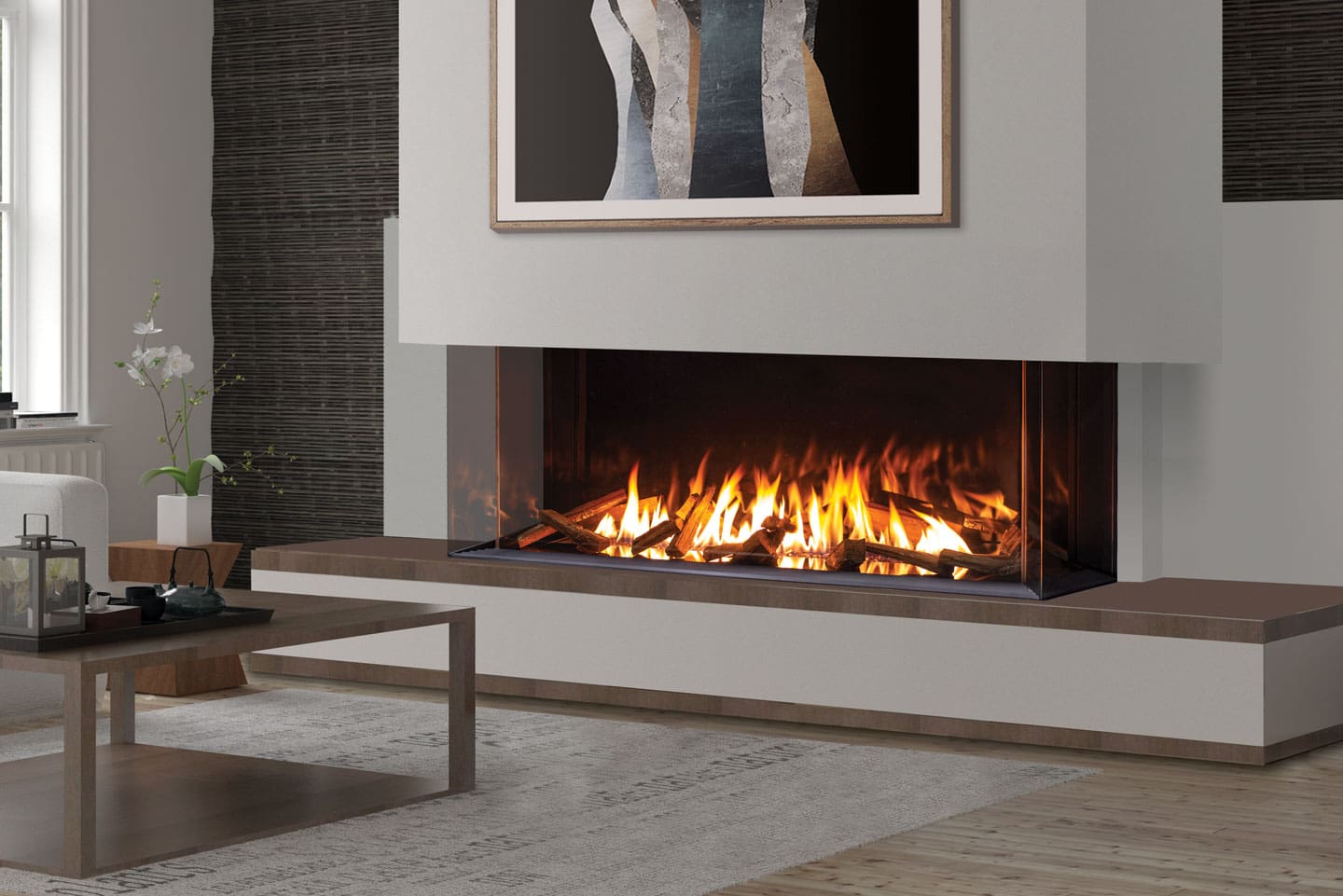 Stock Image - Urbana - U70 Tall Bay Fireplace Is In Showroom - Stove Depot and Chimney Works